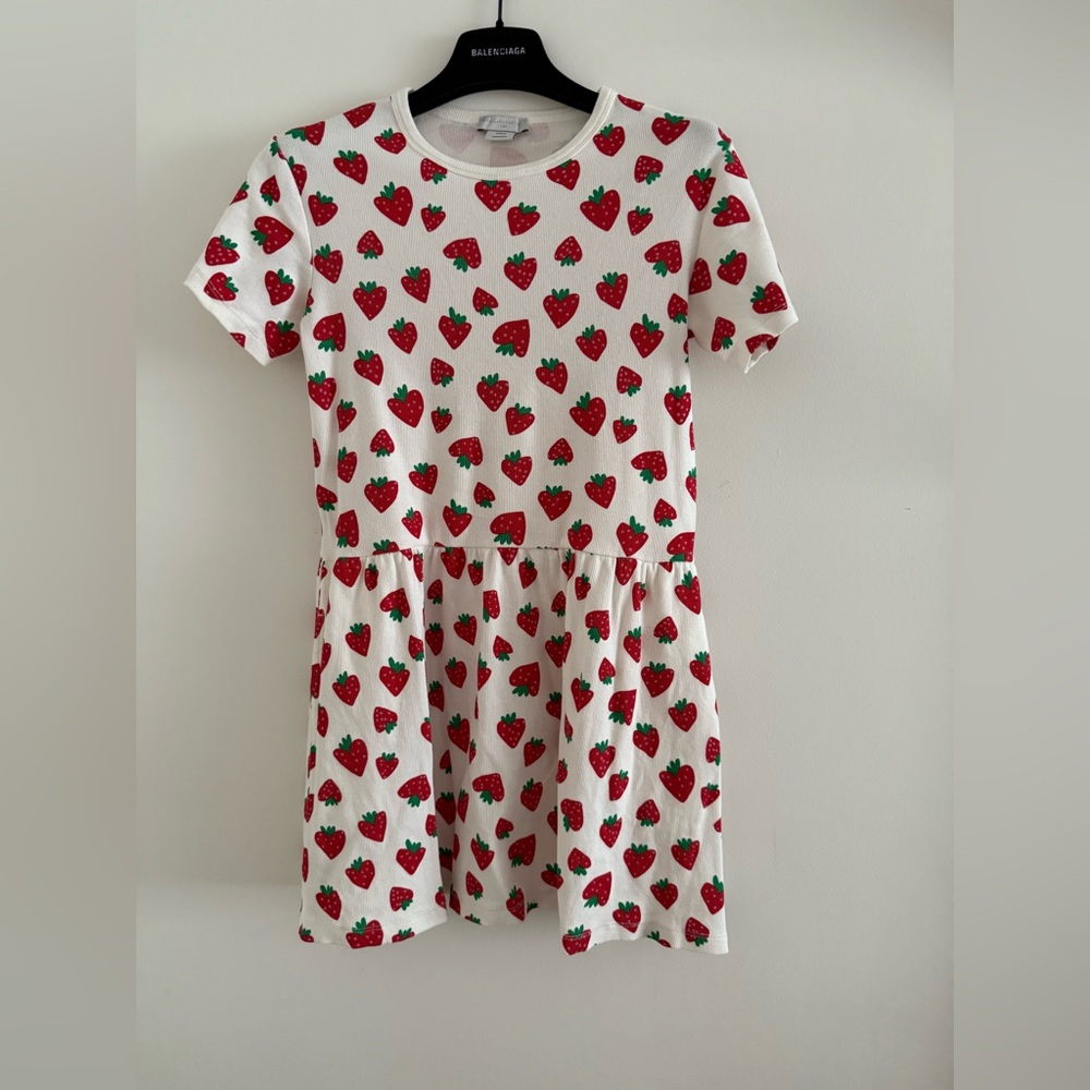 Stella McCartney White Dress with Red Strawberry Print
